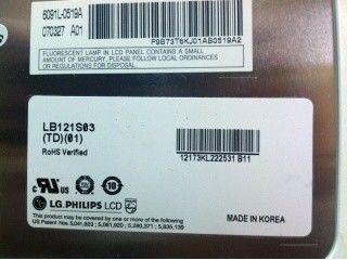 LB121S03-TD01 12.1 Inch 800 ((RGB) × 600 400 cd/m2 Częstotliwość 60Hz TFT-LCD, LCM